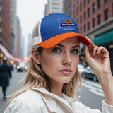 Custom Aquamarine Orange Color-Block Snapback Cap with White Mesh Logo Printing Hats