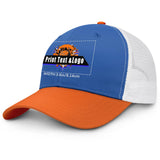 Custom Aquamarine Orange Color-Block Snapback Cap with White Mesh Logo Printing Hats