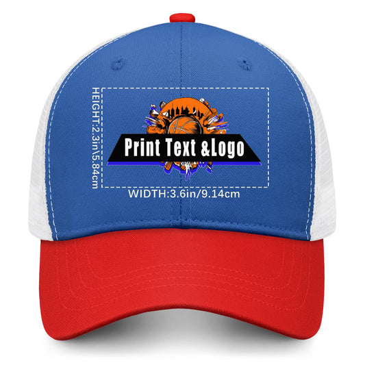 Custom Blue Red Color-Block Snapback Cap with White Mesh Logo Printing Hats