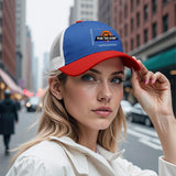 Custom Blue Red Color-Block Snapback Cap with White Mesh Logo Printing Hats