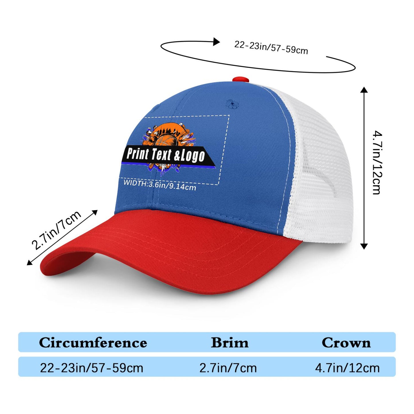 Custom Blue Red Color-Block Snapback Cap with White Mesh Logo Printing Hats