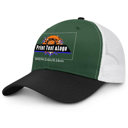 Custom Green Black Color-Block Snapback Cap with White Mesh Logo Printing Hats