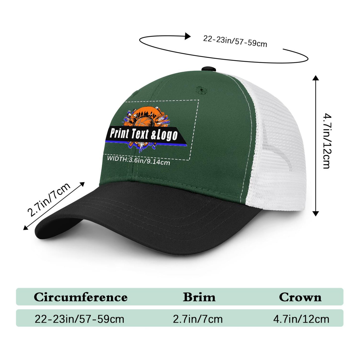 Custom Green Black Color-Block Snapback Cap with White Mesh Logo Printing Hats
