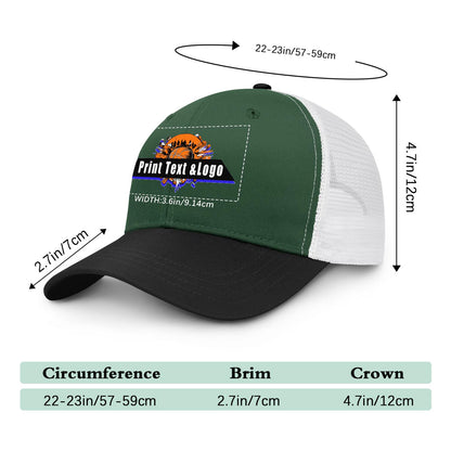 Custom Green Black Color-Block Snapback Cap with White Mesh Logo Printing Hats