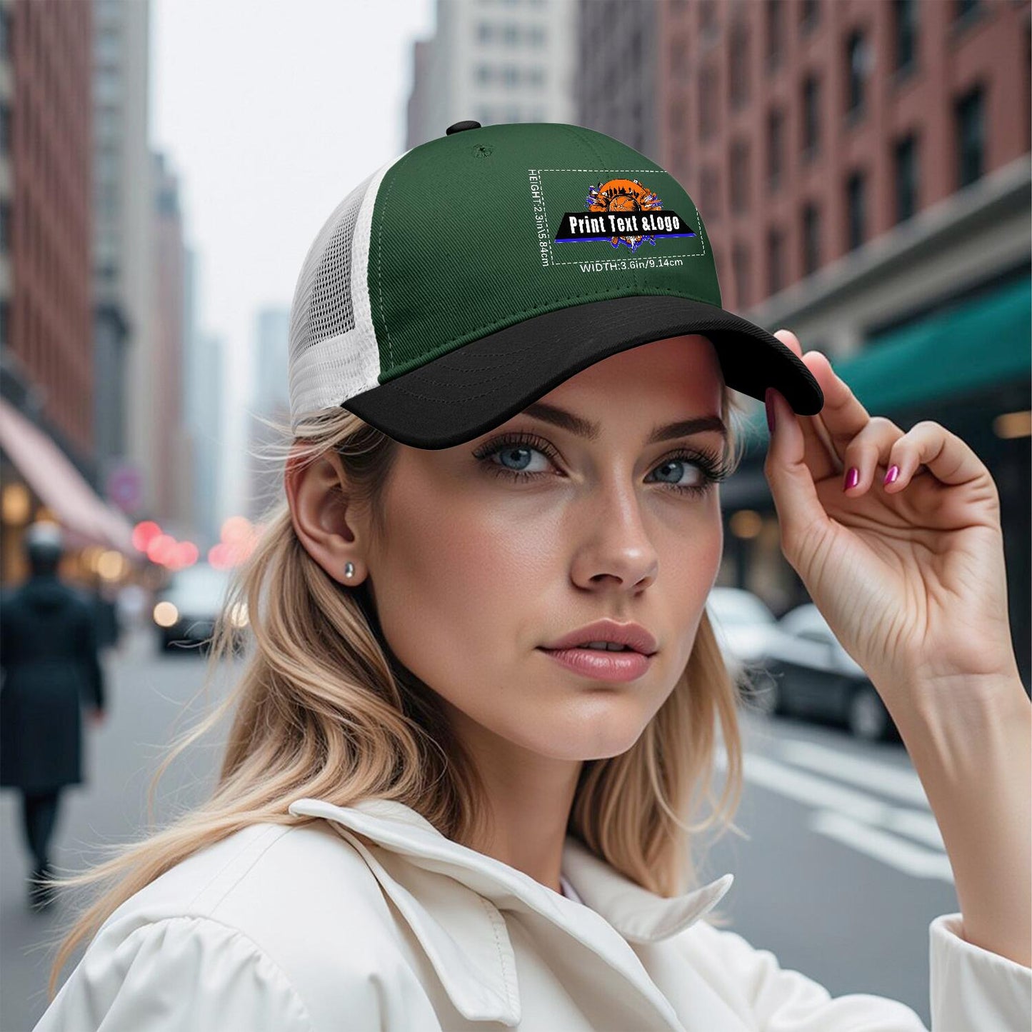 Custom Green Black Color-Block Snapback Cap with White Mesh Logo Printing Hats