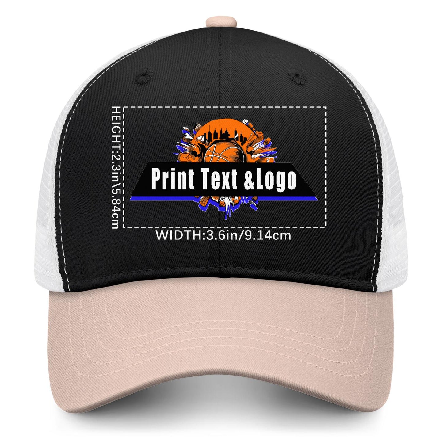 Custom Cameosa Black Color-Block Snapback Cap with White Mesh Logo Printing Hats