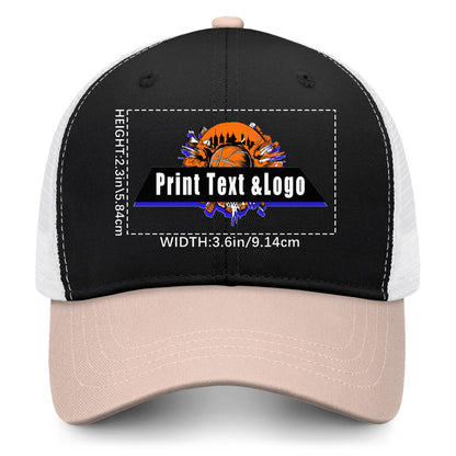 Custom Cameosa Black Color-Block Snapback Cap with White Mesh Logo Printing Hats