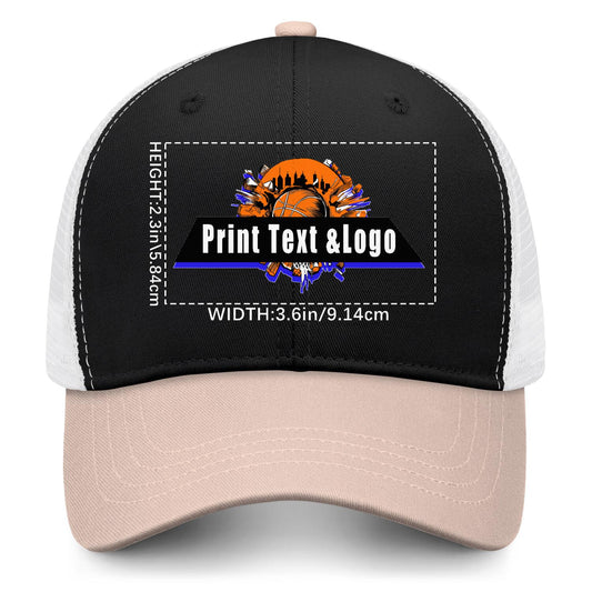 Custom Cameosa Black Color-Block Snapback Cap with White Mesh Logo Printing Hats