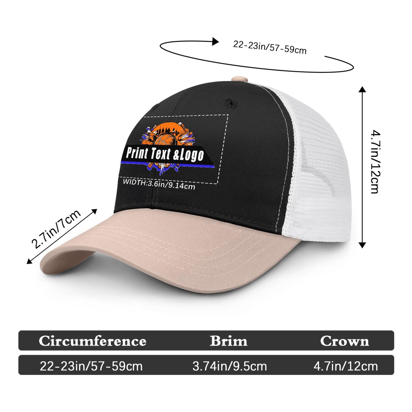 Custom Cameosa Black Color-Block Snapback Cap with White Mesh Logo Printing Hats
