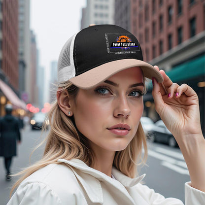 Custom Cameosa Black Color-Block Snapback Cap with White Mesh Logo Printing Hats