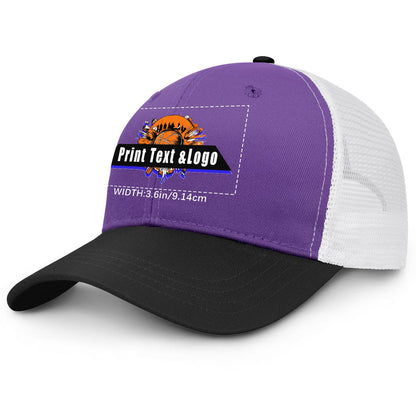 Custom Purple Black Color-Block Snapback Cap with White Mesh Logo Printing Hats