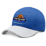 New Custom Blue White Duckbill Cap Design Available with Heat Transfer Printing in Multiple Colors