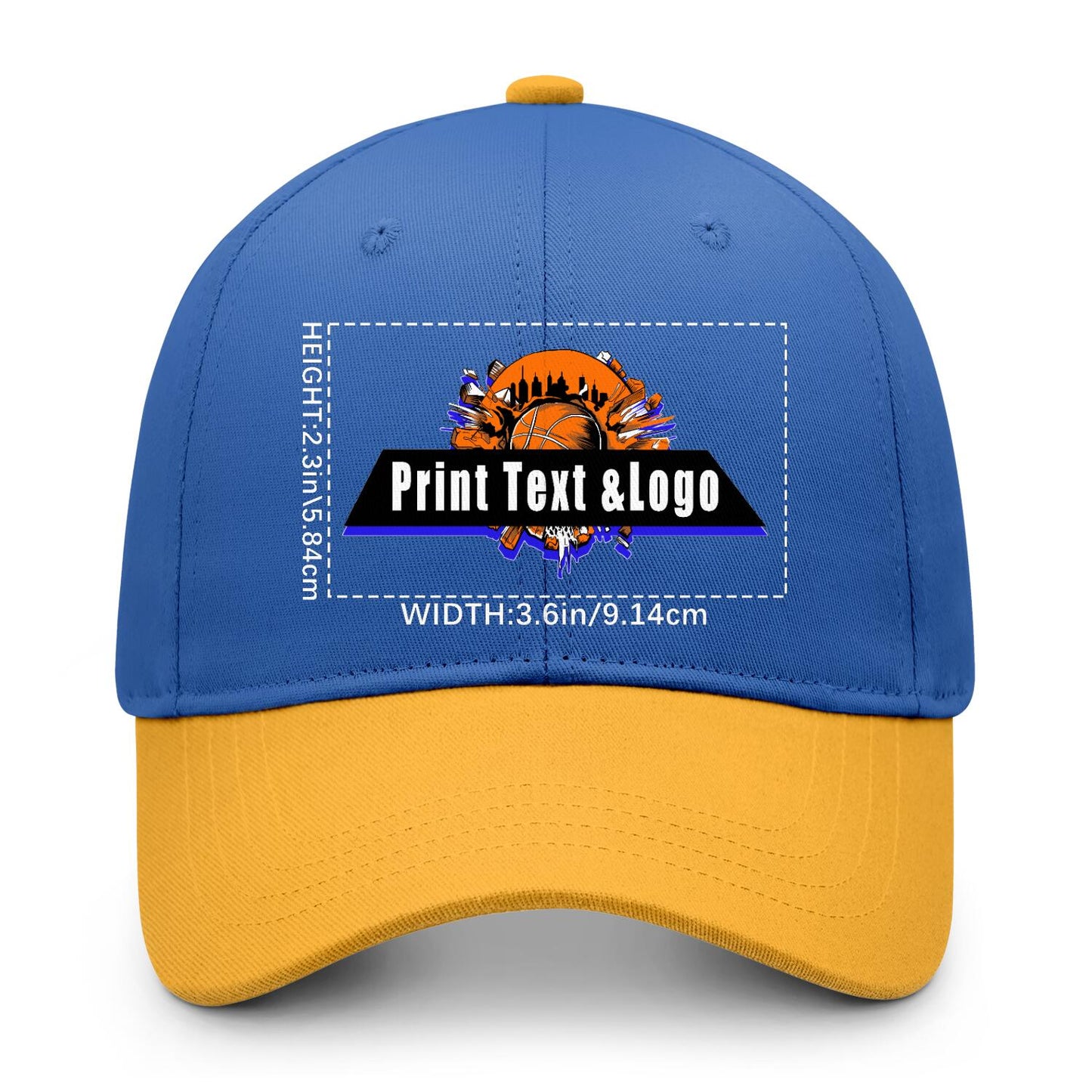 New Custom Blue Yellow Duckbill Cap Design Available with Heat Transfer Printing in Multiple Colors
