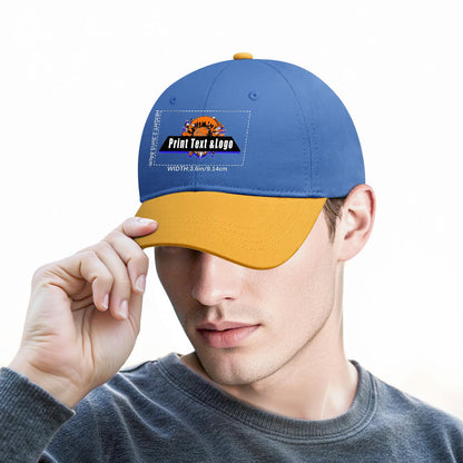 New Custom Blue Yellow Duckbill Cap Design Available with Heat Transfer Printing in Multiple Colors