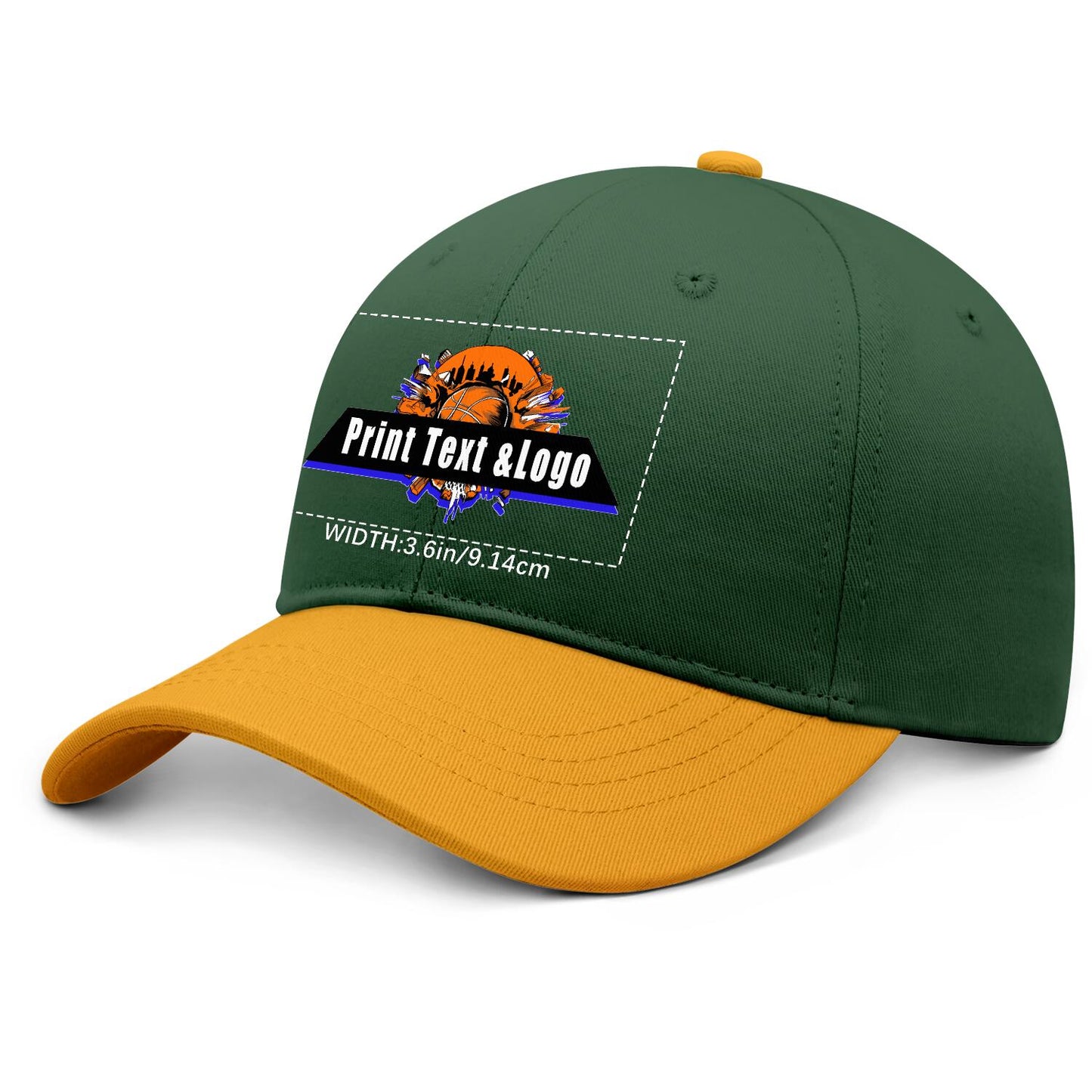 New Custom Green Yellow Duckbill Cap Design Available with Heat Transfer Printing in Multiple Colors
