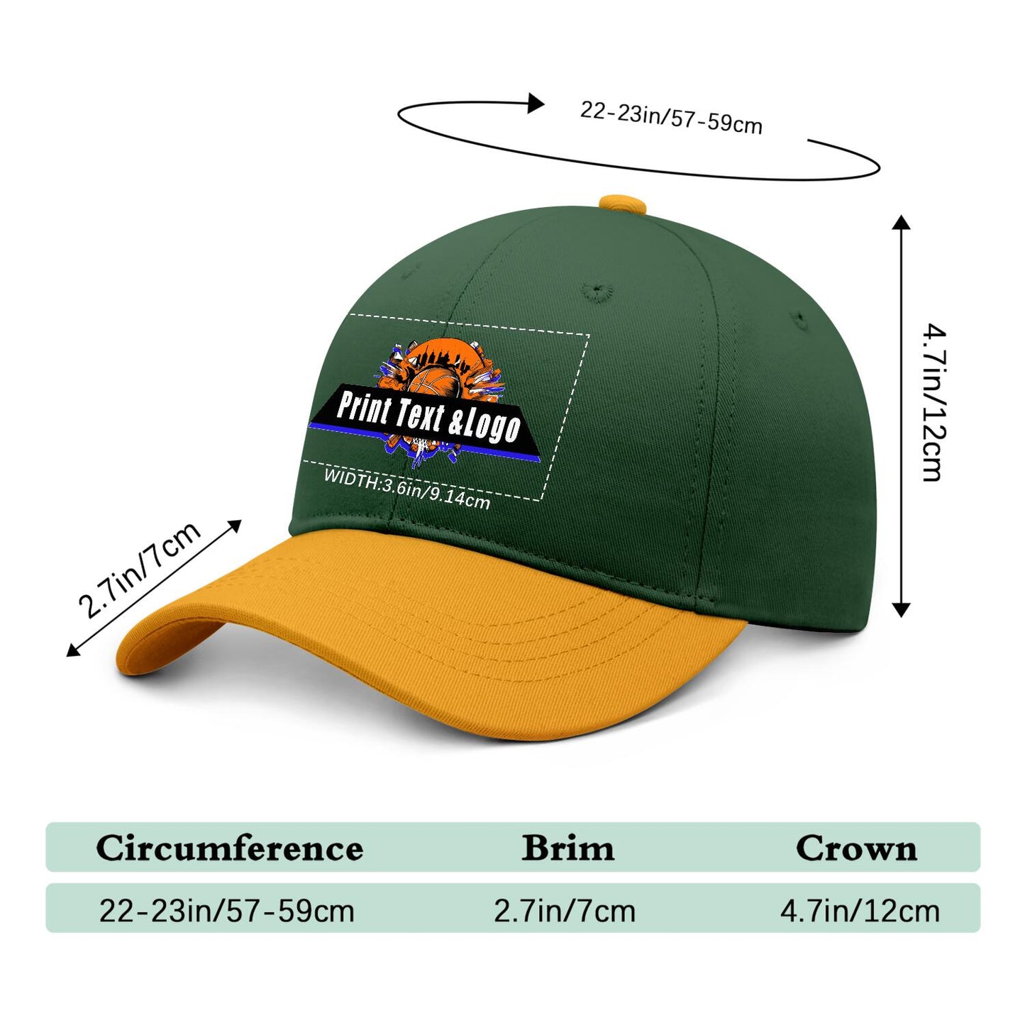 New Custom Green Yellow Duckbill Cap Design Available with Heat Transfer Printing in Multiple Colors