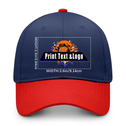 New Custom Navy Red Duckbill Cap Design Available with Heat Transfer Printing in Multiple Colors