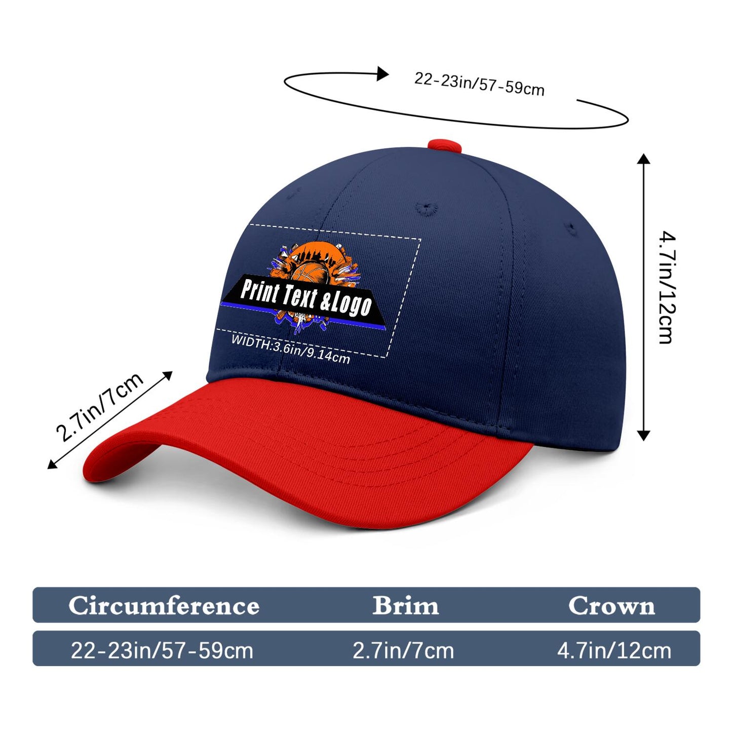 New Custom Navy Red Duckbill Cap Design Available with Heat Transfer Printing in Multiple Colors