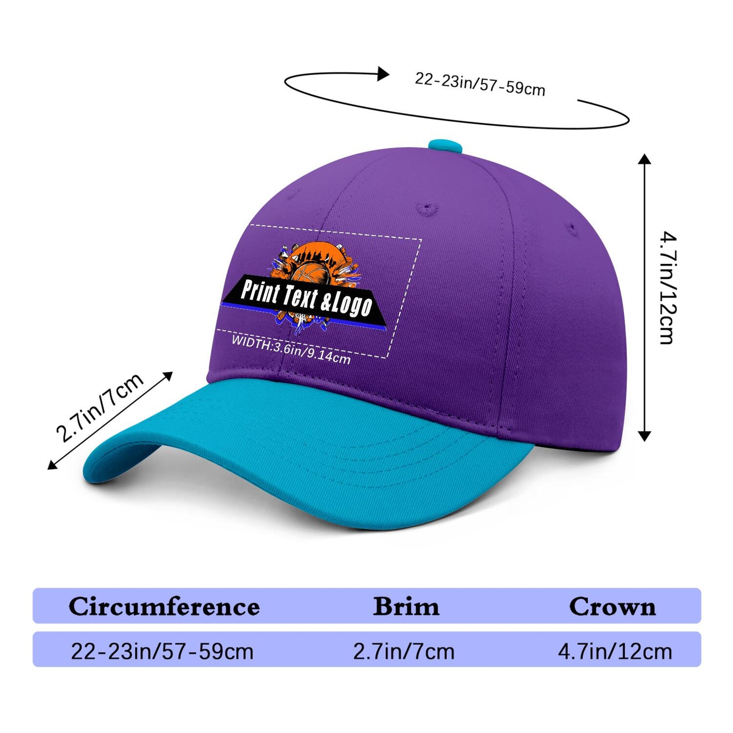 New Custom Purple Aquamarine Duckbill Cap Design Available with Heat Transfer Printing in Multiple Colors