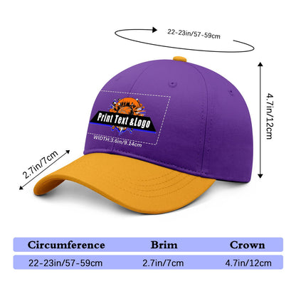 New Custom Purple Yellow Duckbill Cap Design Available with Heat Transfer Printing in Multiple Colors