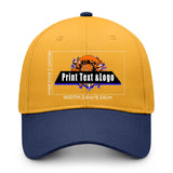 New Custom Yellow Navy Blue Duckbill Cap Design Available with Heat Transfer Printing in Multiple Colors