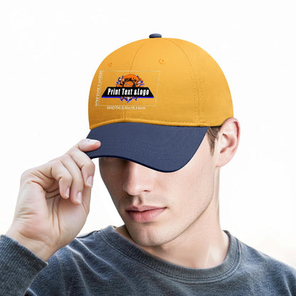 New Custom Yellow Navy Blue Duckbill Cap Design Available with Heat Transfer Printing in Multiple Colors