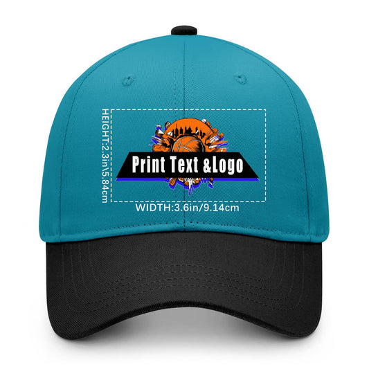 New Custom Color-Blocked Duckbill Cap Design Available with Heat Transfer Printing in Multiple Colors