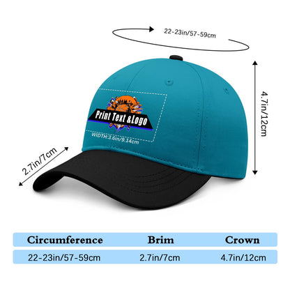 New Custom Color-Blocked Duckbill Cap Design Available with Heat Transfer Printing in Multiple Colors