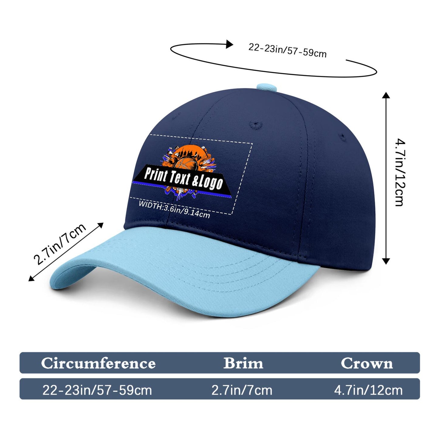 New Custom Navy Blue Green Duckbill Cap Design Available with Heat Transfer Printing in Multiple Colors