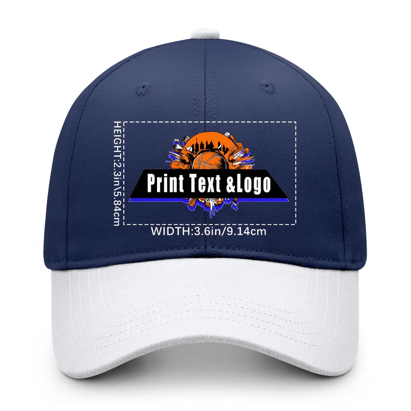 New Custom Navy Blue White Duckbill Cap Design Available with Heat Transfer Printing in Multiple Colors