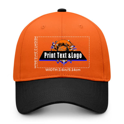 New Custom Orange Black Duckbill Cap Design Available with Heat Transfer Printing in Multiple Colors