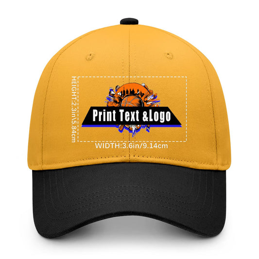 New Custom Yellow Black Duckbill Cap Design Available with Heat Transfer Printing in Multiple Colors