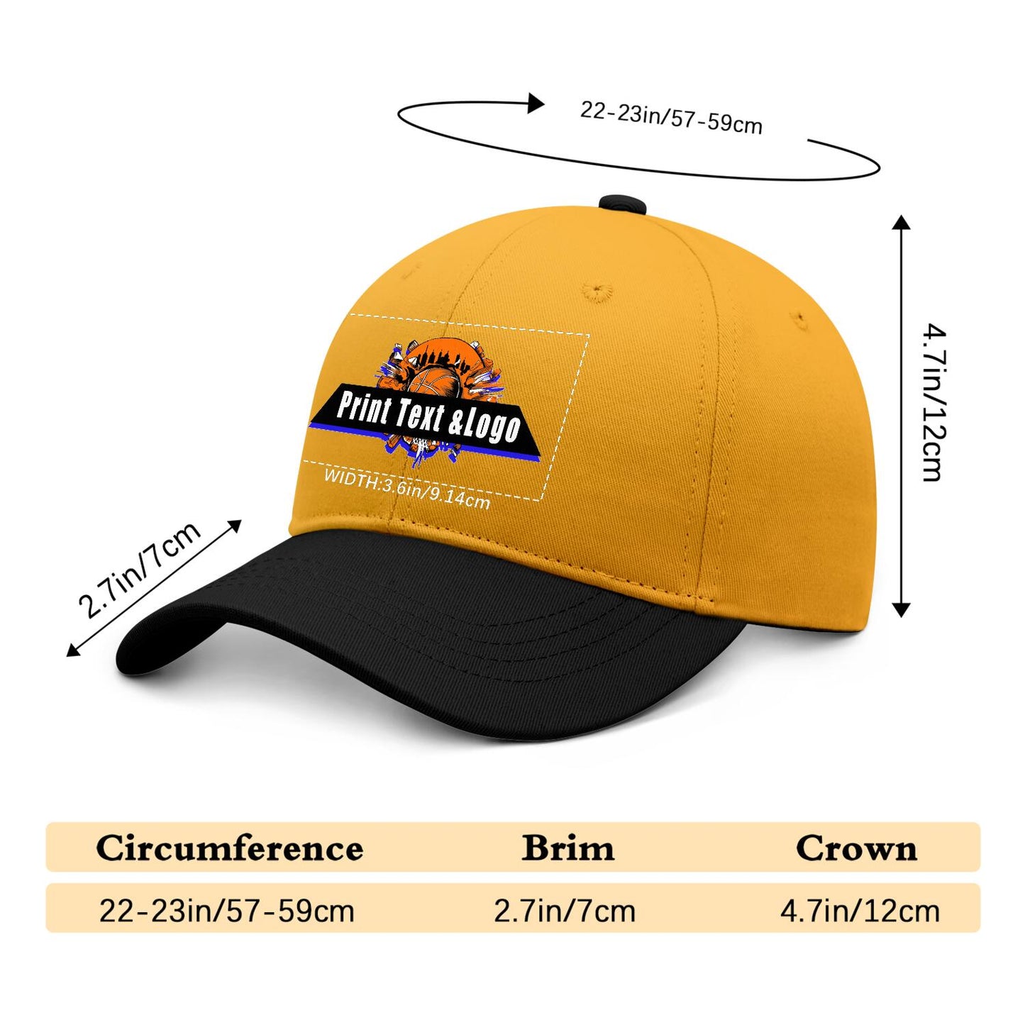 New Custom Yellow Black Duckbill Cap Design Available with Heat Transfer Printing in Multiple Colors