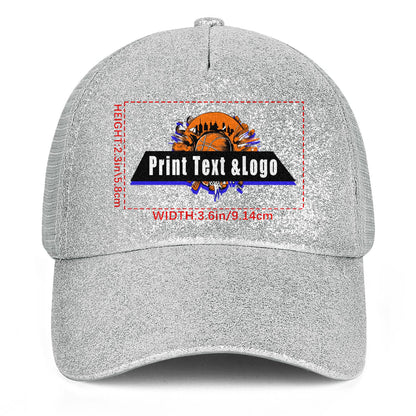 Custom White Sparkling Ponytail Duckbill Cap - Shine with Personalized Style