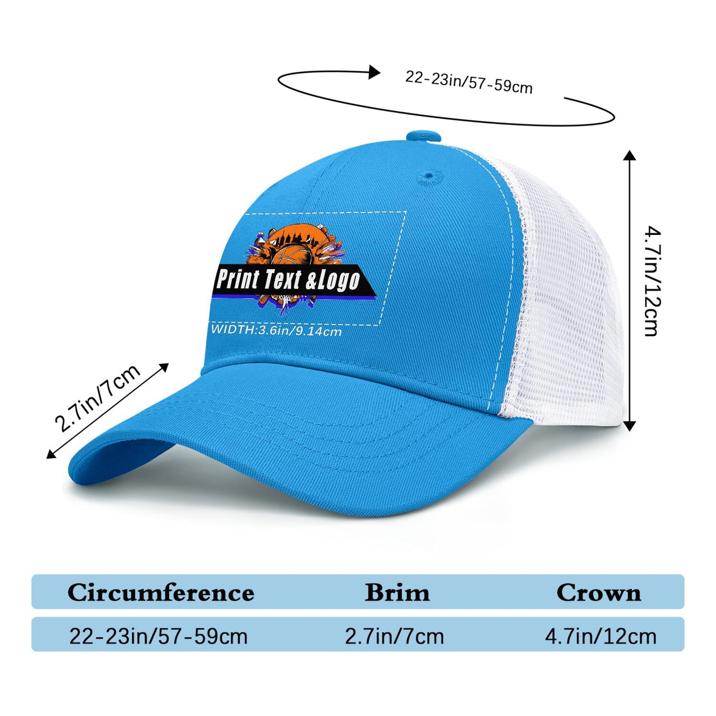 Custom Bright-Blue Sports Duckbill Mesh Cap - Unleash Your Athletic Style with Personal Touch