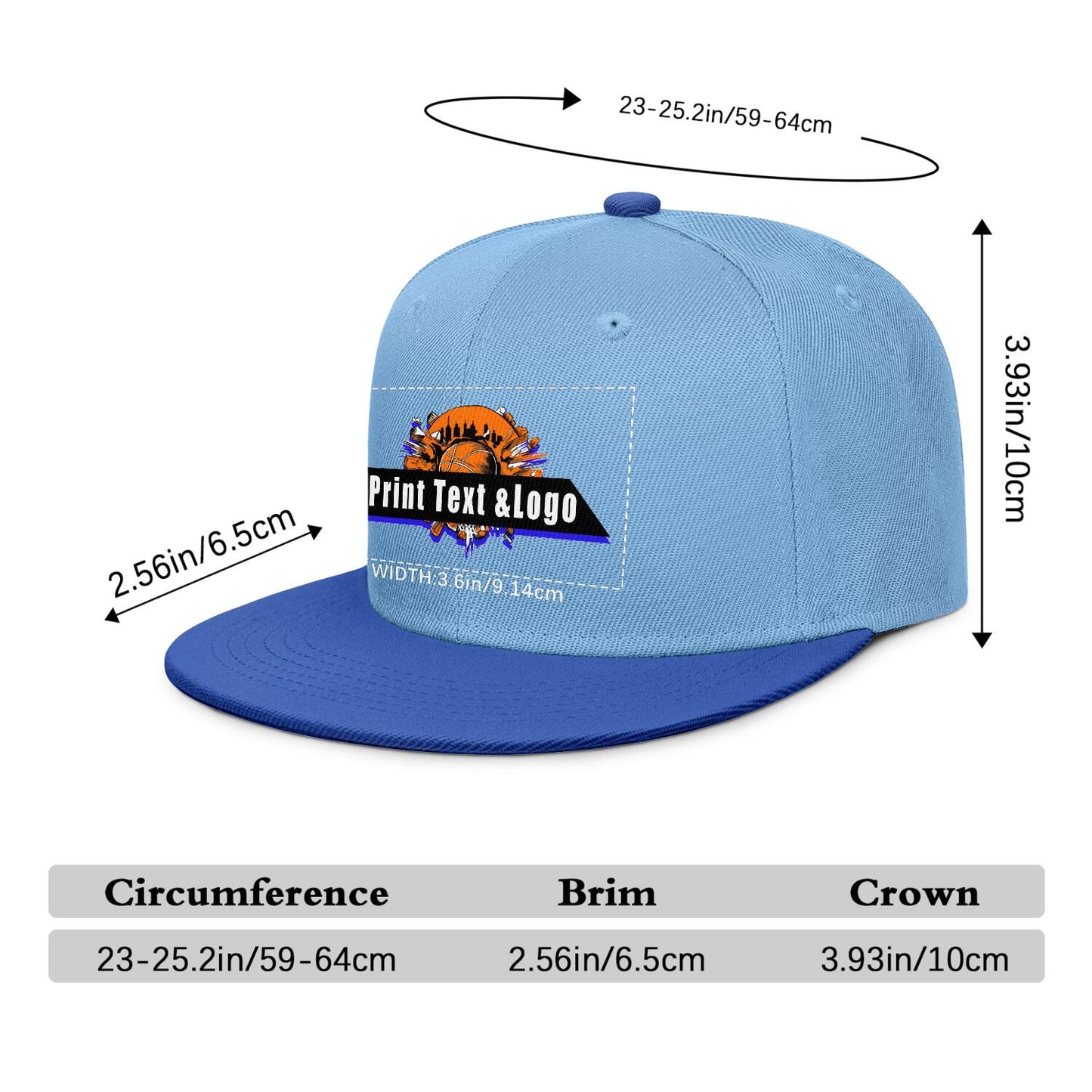 Custom Iceberg-Blue Sports Snapback Hats Performance Flat Brim Caps for Athletes Training