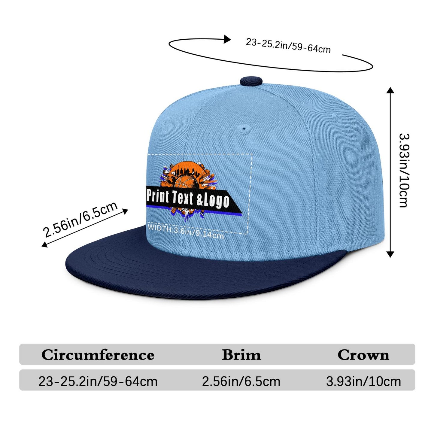 Custom Iceberg-Blue Sports Snapback Hats Performance Flat Brim Caps for Athletes Training