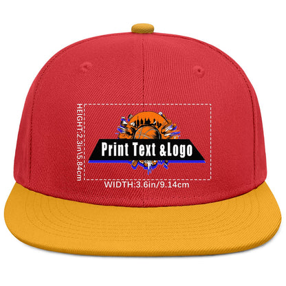 Custom Red-Yellow Sports Snapback Hats Performance Flat Brim Caps for Athletes Training