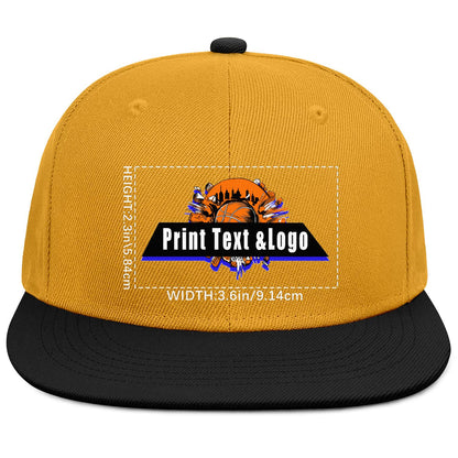Custom Yellow-Black Sports Snapback Hats Performance Flat Brim Caps for Athletes Training