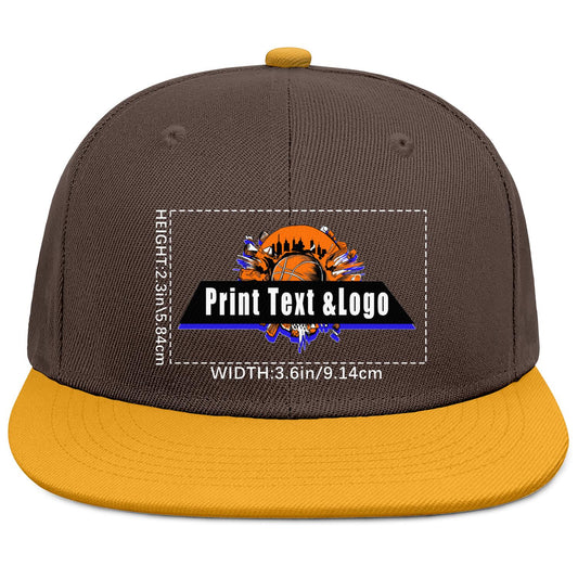 Custom Brown Yellow Sports Snapback Hats Performance Flat Brim Caps for Athletes Training