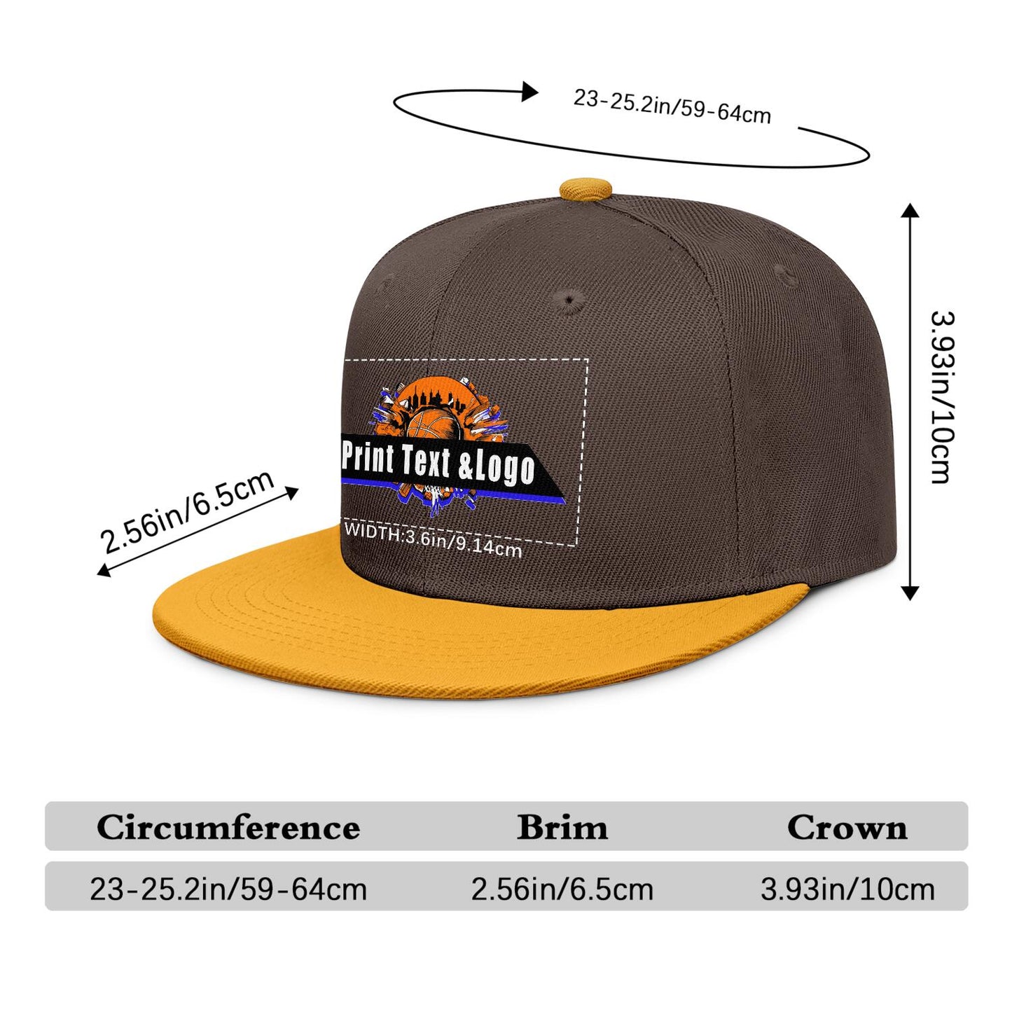 Custom Brown Yellow Sports Snapback Hats Performance Flat Brim Caps for Athletes Training