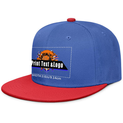 Custom Blue Red Sports Snapback Hats Performance Flat Brim Caps for Athletes Training