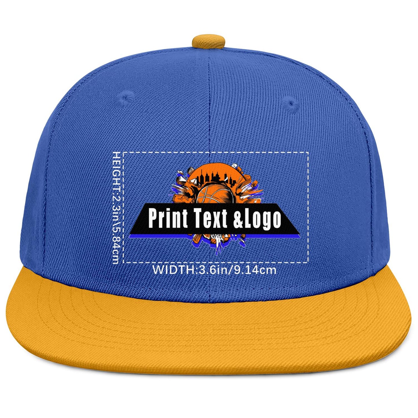 Custom Blue Yellow Sports Snapback Hats Performance Flat Brim Caps for Athletes Training