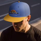 Custom Blue Yellow Sports Snapback Hats Performance Flat Brim Caps for Athletes Training