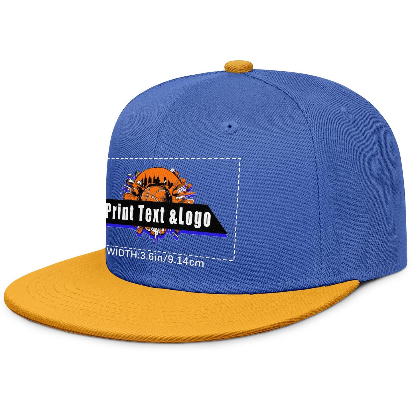 Custom Blue Yellow Sports Snapback Hats Performance Flat Brim Caps for Athletes Training