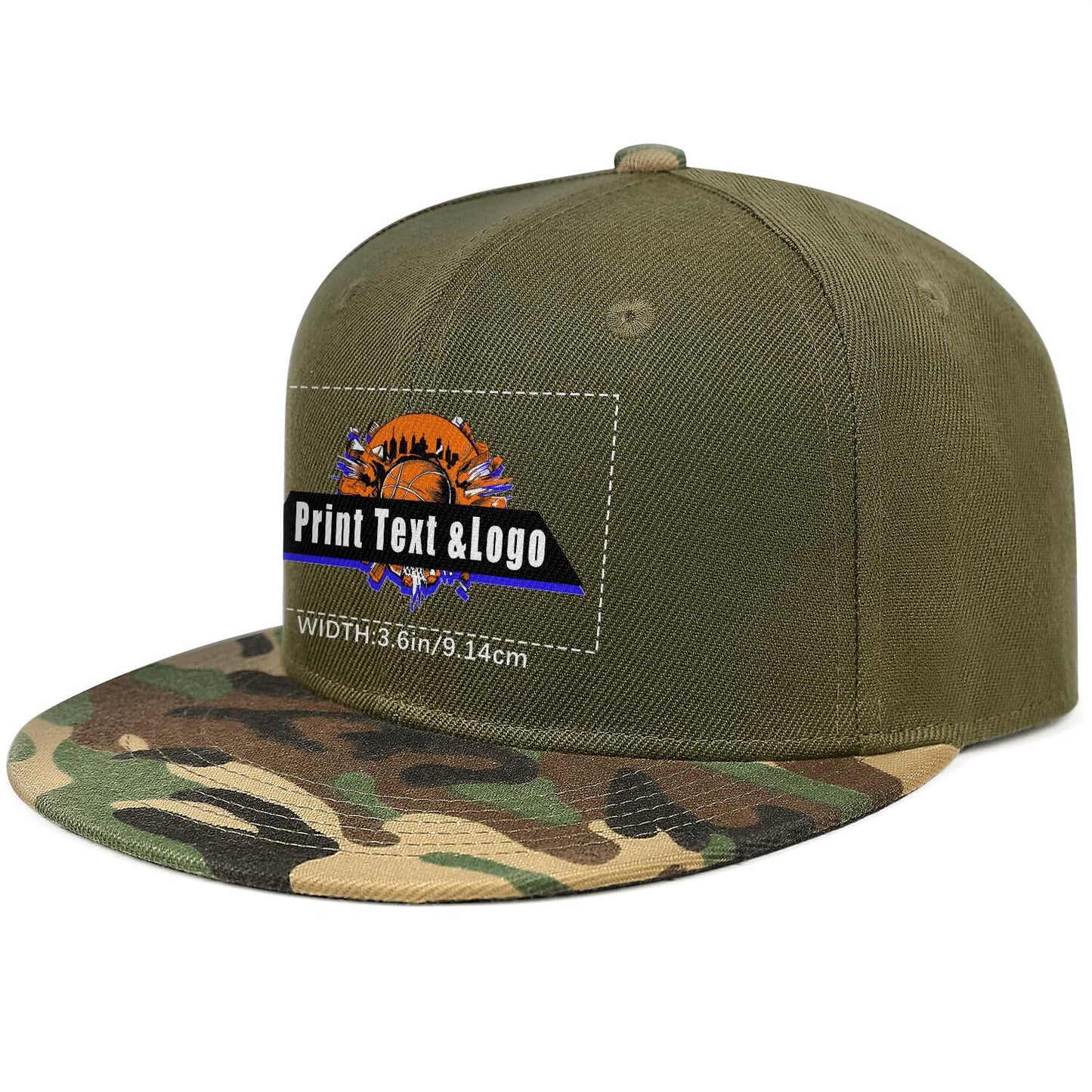 Custom Army Green Top Contrast Flat Brim Cap Personalize Your Style