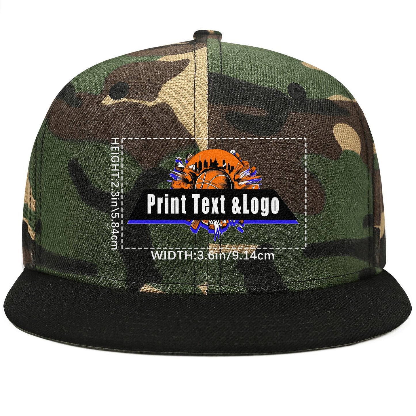 Custom Green Camouflage Top Contrast Flat Brim Cap Personalize Your Style
