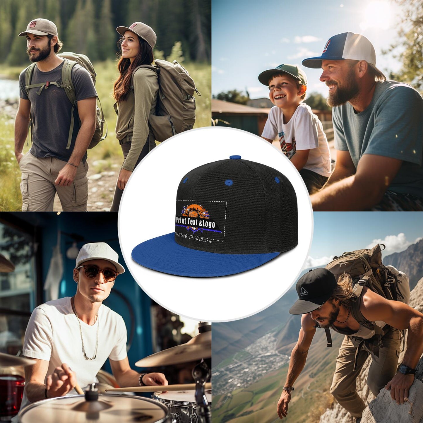 Custom Blue Top Contrast Flat Brim Cap Personalize Your Style