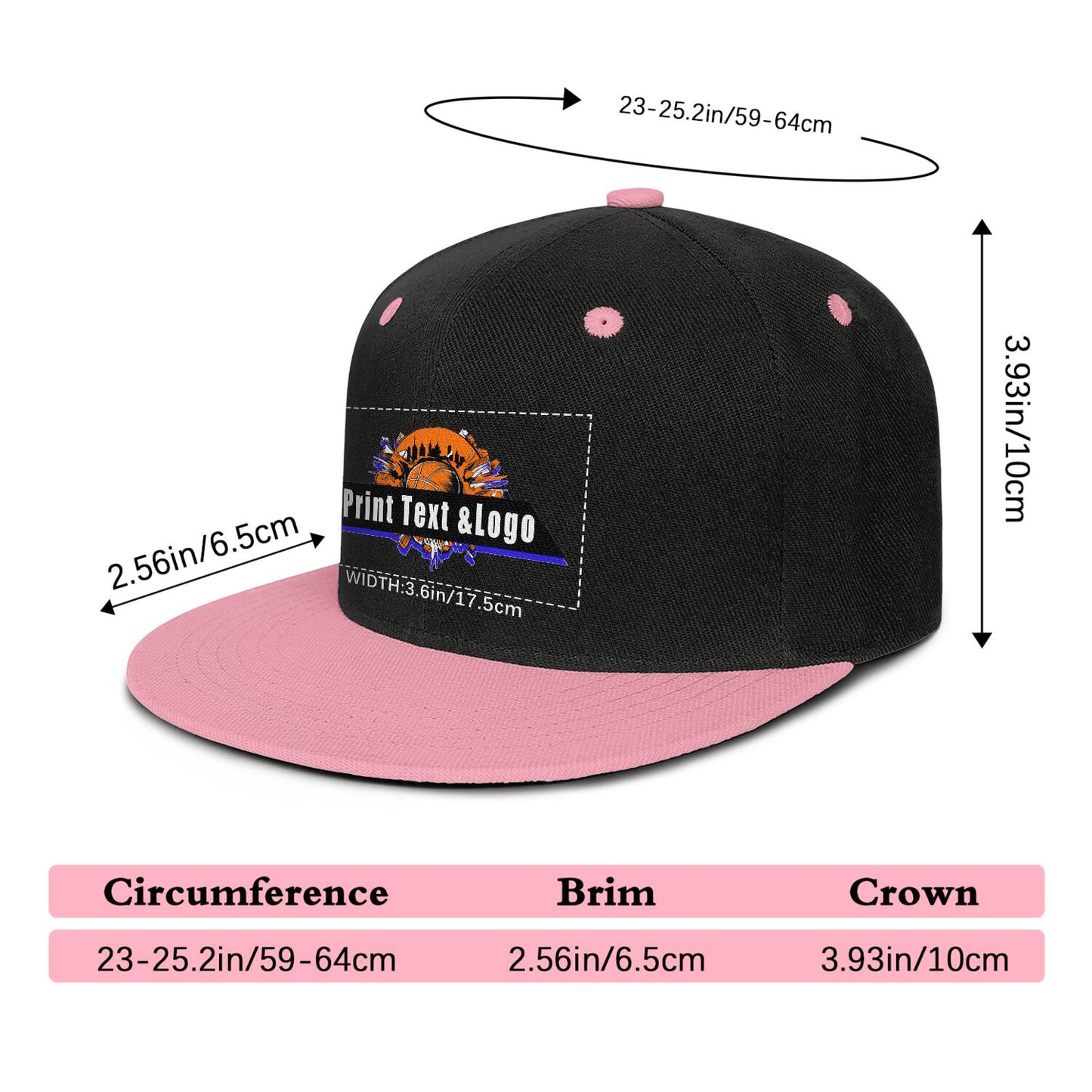 Custom Pink Top Contrast Flat Brim Cap Personalize Your Style