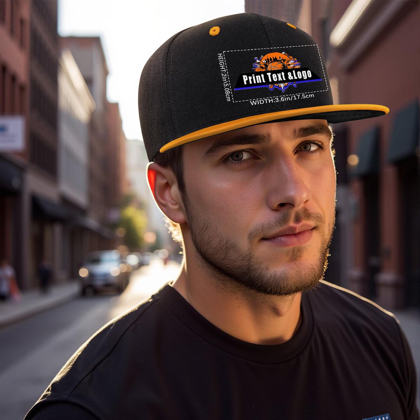 Custom Orange Top Contrast Flat Brim Cap Personalize Your Style